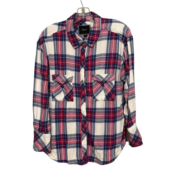 Rails Hunter Plaid Flannel Button Up Shirt in White Pink and Blue M - Picture 2 of 10